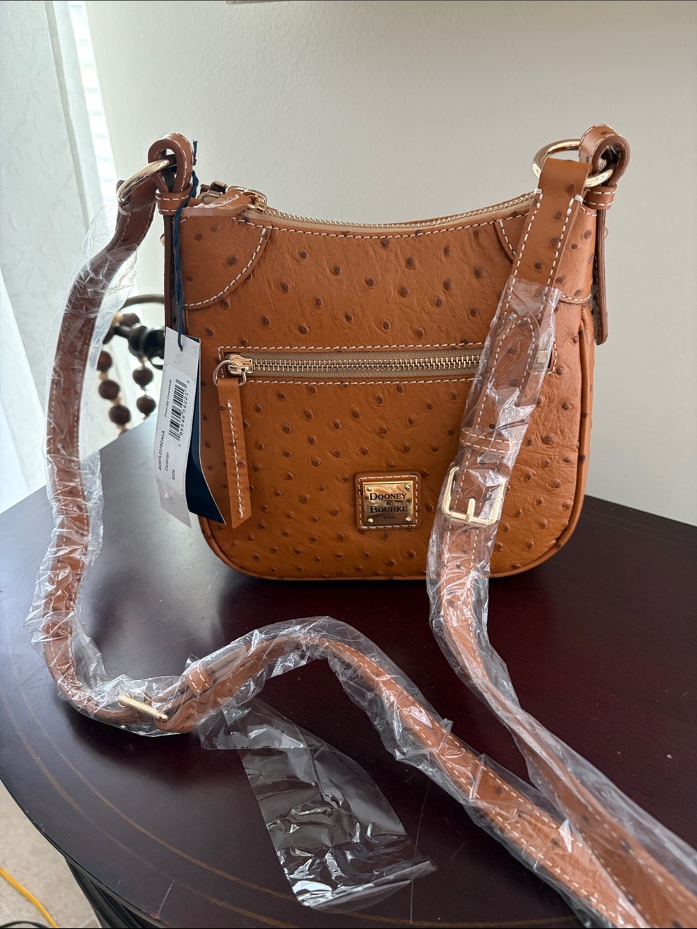 Dooney & Bourke Ostrich-Embossed Tan Crossbody